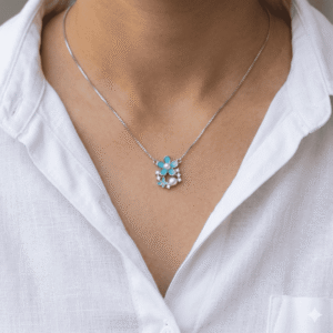 BLUE ENEMAL FLOWER WITH BUTTERFLY CHAIN PENDANT